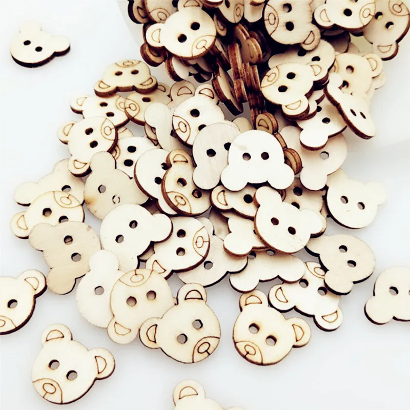 15mm 100pcs/lot Little Bear Head Wooden Buttons DIY Craft Sewing Scrapbook Retail Wholesale