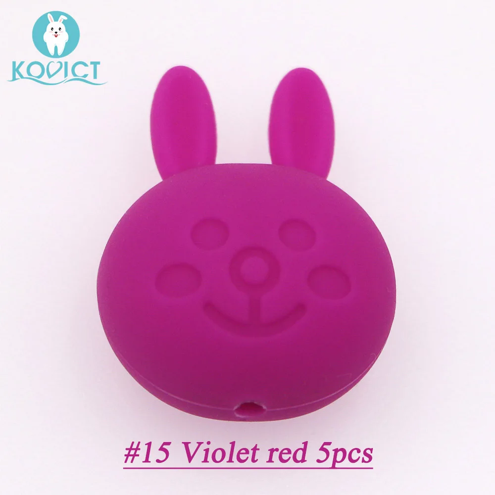 NO.15 Violet red Kovict, 5 шт./12 шт., силиконовые бусины в виде кролика, грызунов, 23 мм, без бисфенола, пищевого качества, для прорезывания зубов, сделай сам, пустышка, цепочка, пентаграмма, бусина - Цвет: NO.15 Violet red