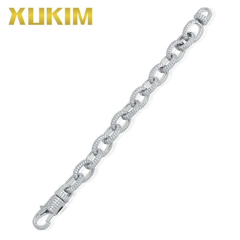 Xukim Jewelry витой Овальный КУБИНСКИЙ звено цепи браслет большая застежка золото серебристый циркониевый Iced Out хип хоп ювелирные изделия подарок Вечерние
