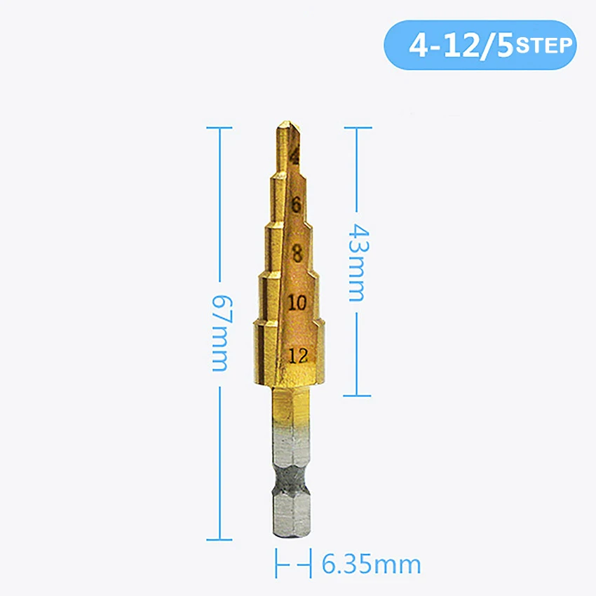 3pcs/set Hexagonal Handle Step Drill Pagoda Metal Cutter Bit Useful 4-32 4-20 4-12 Spiral Flute Steel Plate Opener | Инструменты