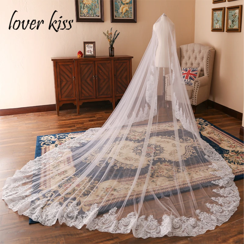 Lover Kiss тюль белый цвет слоновой кости Соборная свадебная вуаль для невест кружевной край один слой Свадебные аксессуары veu de noiva 3 metros