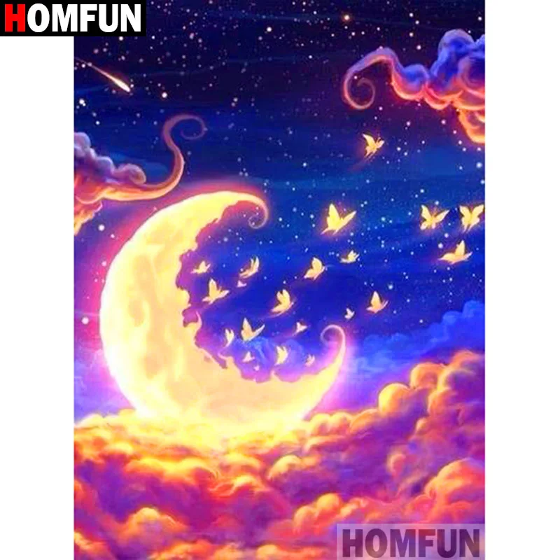 Алмазная 5D картина HOMFUN Лунный пейзаж полноразмерная/круглая вышивка крестиком
