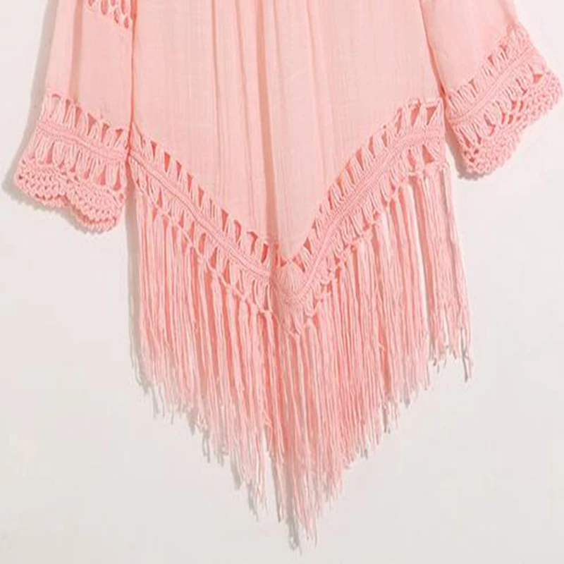 Длинный свободный свитер с бахромой v-образным вырезом пуловер блузка тонкая