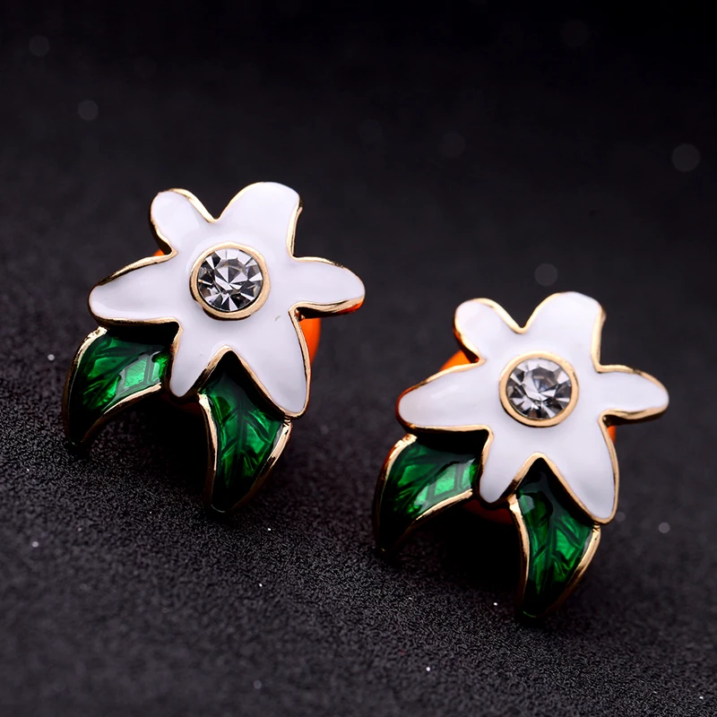 Летние милые серьги с эмалью в виде листьев и цветов Двухсторонние большими