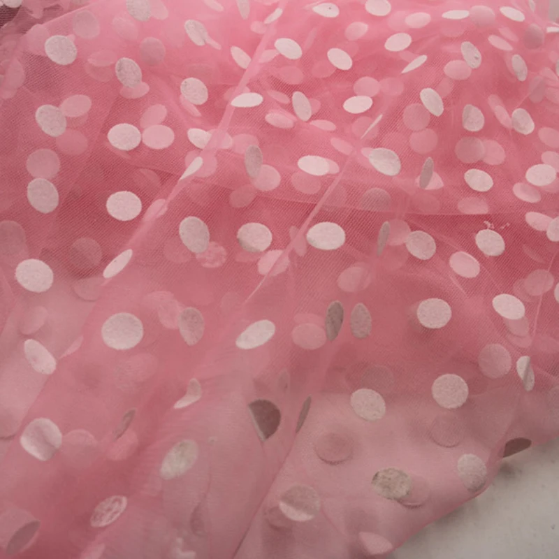 

1 ярд, розовый, белый, Флокированный, в горошек, сетчатая, Тюлевая ткань, высокое качество, свадебное платье, свадебное украшение, ткань «сдел...