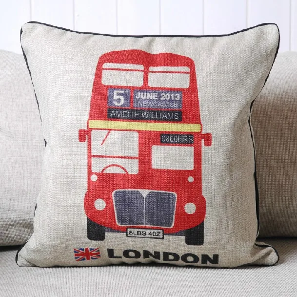 Ретро подушка с изображением британского флага и автобусов льняная Подушка для