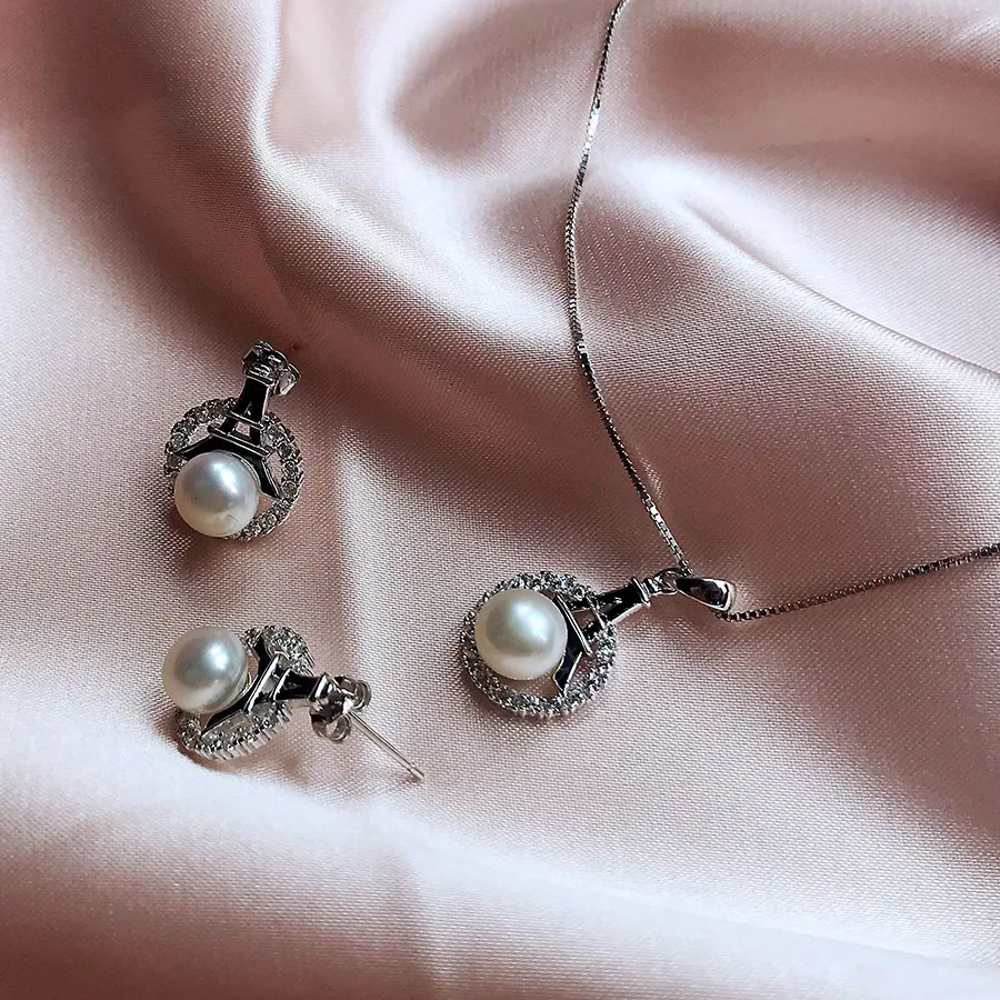 Элегантный 100% натуральный пресноводный жемчуг ювелирные наборы для женщин AAA