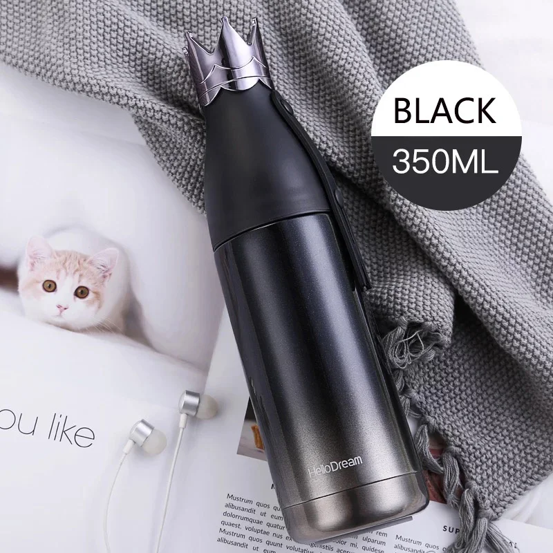 Black 350ml ROKENE нержавеющая сталь Изолированная вакуумная фляжка термос чашка кофе кружка путешествия напиток бутылка для кофе Корона Форма термос - Цвет: Black 350ml