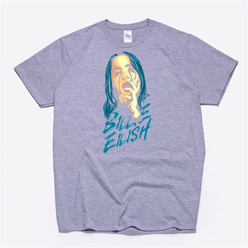 T87A-Grey Billie Eilish, уличная футболка, мужская, s, футболка, хлопок, мягкая футболка, Homme, модная певица, Harajuku, мужская рубашка/wo, мужская, Poleras - Цвет: T87A-Grey