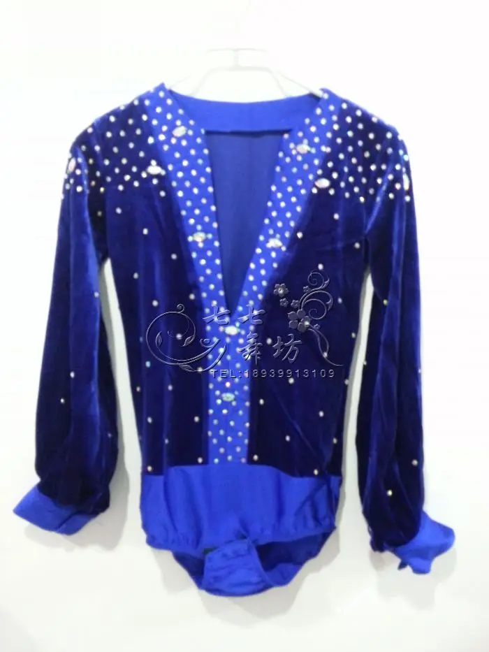 

Men/Boy Performance Latin Dress V-neck Tops Diamond Long Sleeve Dance Dress Ballroom Dance Competition Dresses Latin Tops Shirt