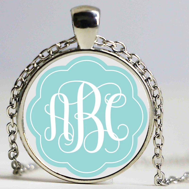 Personalized customization Initials Art Glass Cabochon Necklace Long Sweater Chain For Man Woman Fine Jewelry as Gifts | Украшения и