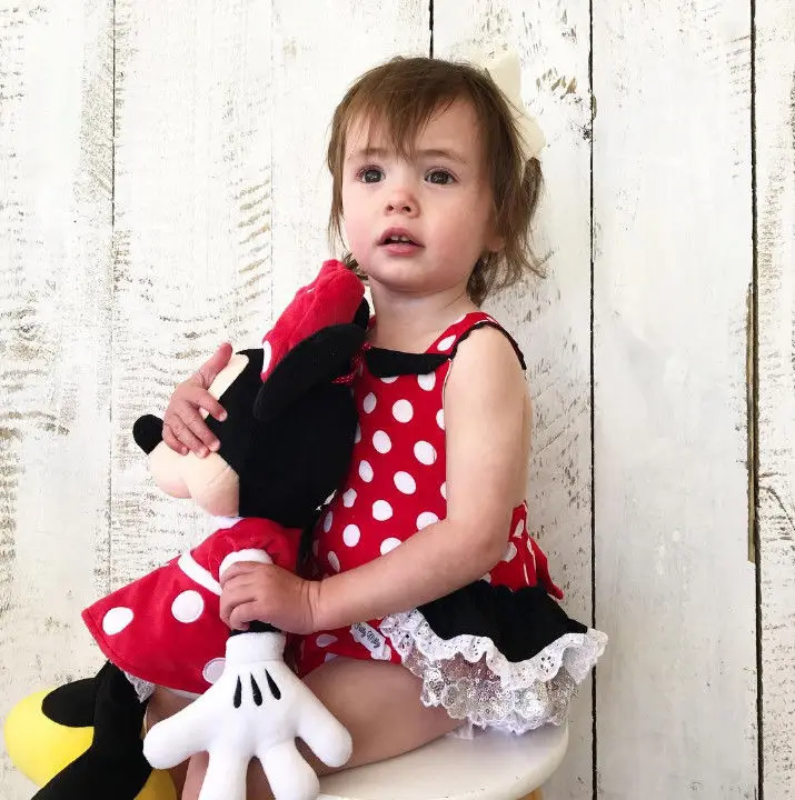 2017 г. комплект для малышей в горошек с Минни Маус Летний комбинезон новорожденных