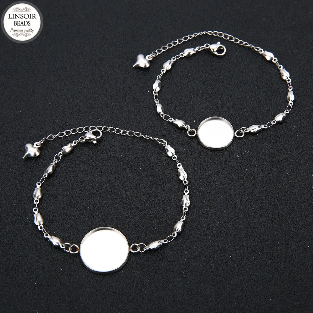 Круглые подвески для браслетов с кабошоном из нержавеющей стали 5 шт./лот