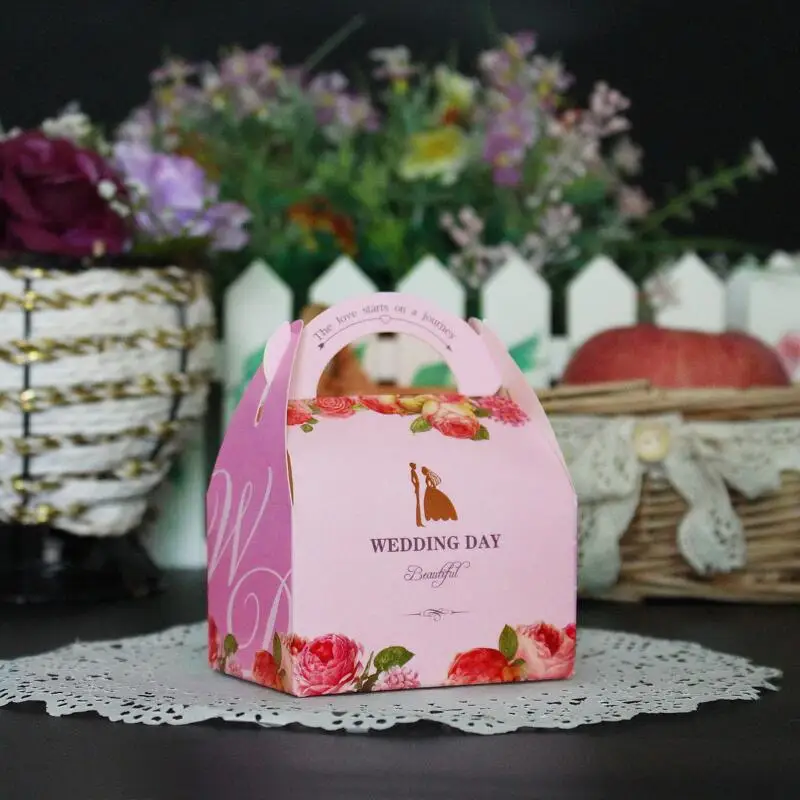 

50pcs/lot Hot Floral Flower Printed Gift Packaging Box Wedding Favors Chocolate Candy Boxes Party Favors Box Handbag