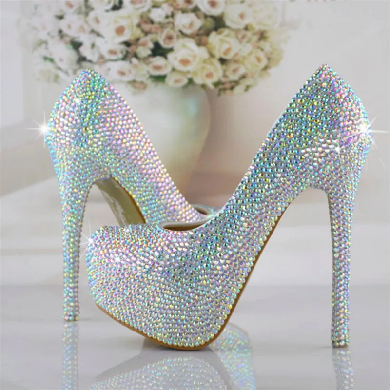 8cm/10cm/12cm/14cm Women Fashion Europe and America manual crystal Wedding shoes Bright diamond High-heeled shoes Super flash Di