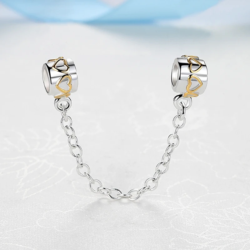 Gold Heart Новинка, сплав, бусина, Шарм-звезда, любовь, сердце, Микки, безопасная цепочка, роза, Золотая заглушка, подходит для женщин, Pandora, браслет, браслет, сделай сам, ювелирное изделие - Цвет: Gold Heart
