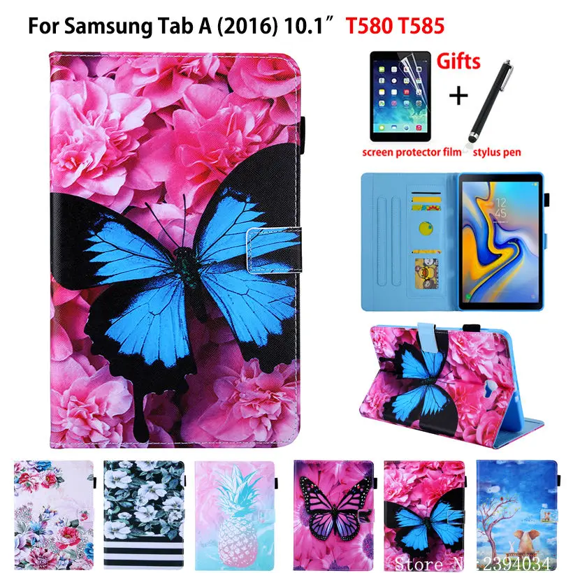 

SM-T585 Case For Samsung Galaxy Tab A a6 10.1" 2016 T580 T585 T587 Smart Cover Funda butterfly Print PU Leather Flip Coque +Gift