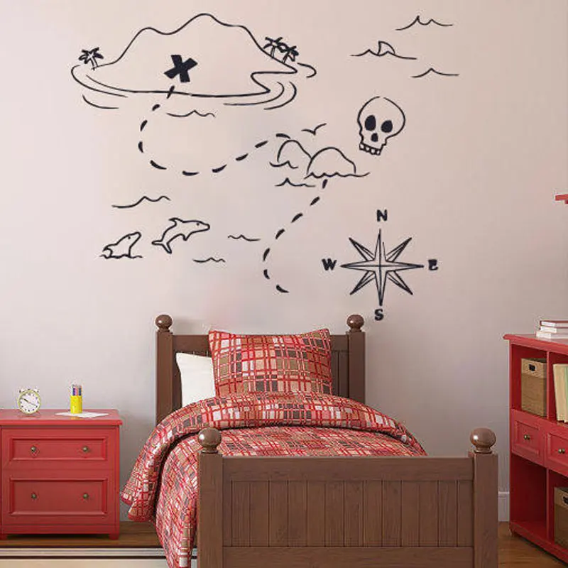 Пиратский корабль и Карта сокровищ Набор наклеек настенные наклейки на заказ