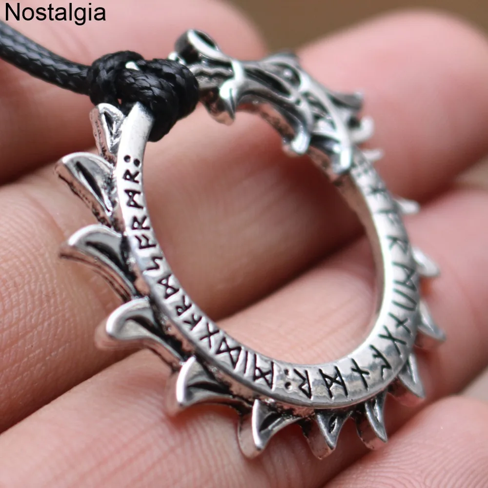 Ностальгия Дракон-Викинг круг кулон Выгравированный Norse руны готические ювелирные украшения на нитке Цепочке Ожерелье для мужчин Wiccan языческий амулет ювелирные изделия