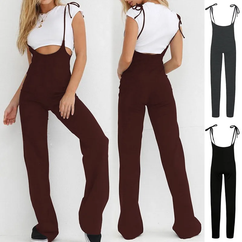 Женский Повседневный Комбинезон LASPERAL однотонный длинный комбинезон на тонких