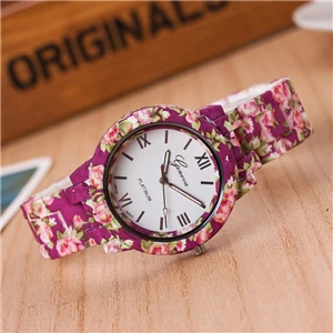 

New Fashion Design Pattern Plastic Flower Band Quartz Watch Hot Sale Women Dress Ladies Watch Wrist Watch Ladies Watch