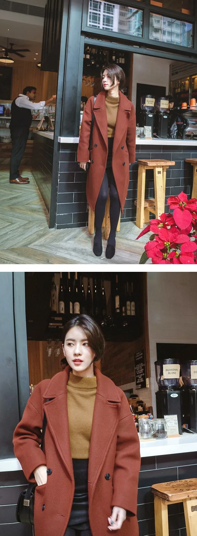 Женское длинное пальто в стиле пэчворк 2018 зимнее двубортное шерстяное и куртка