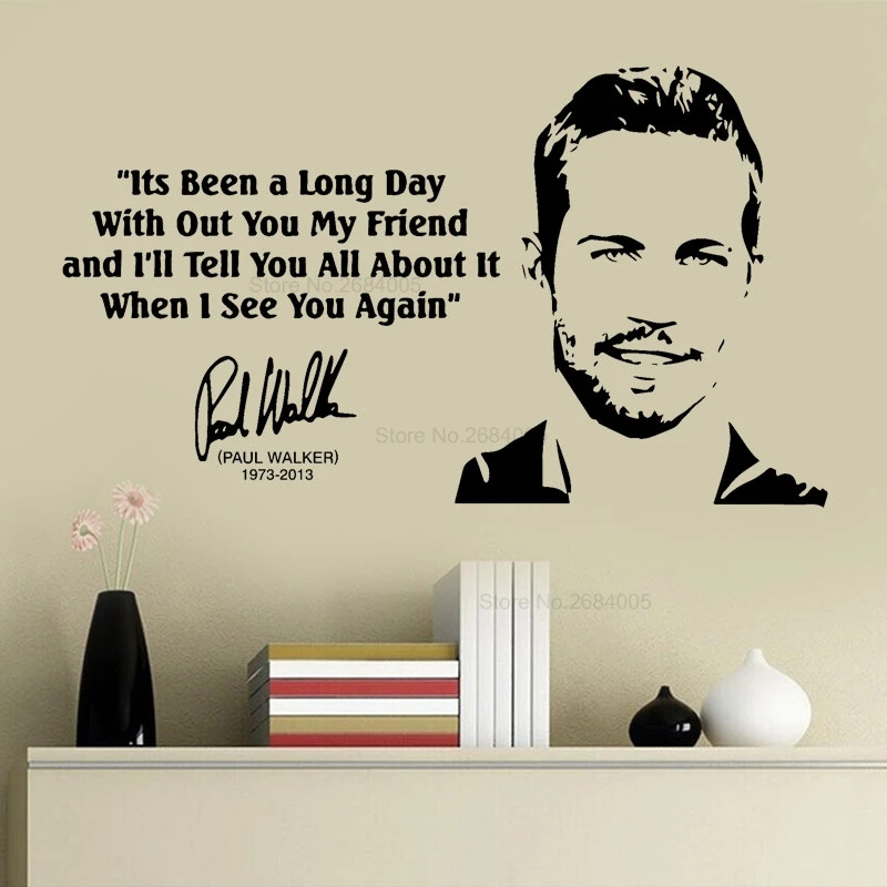 Пол Волкер Форсаж c цитатой из фильма Стикеры Наклейка на стену домашний декор