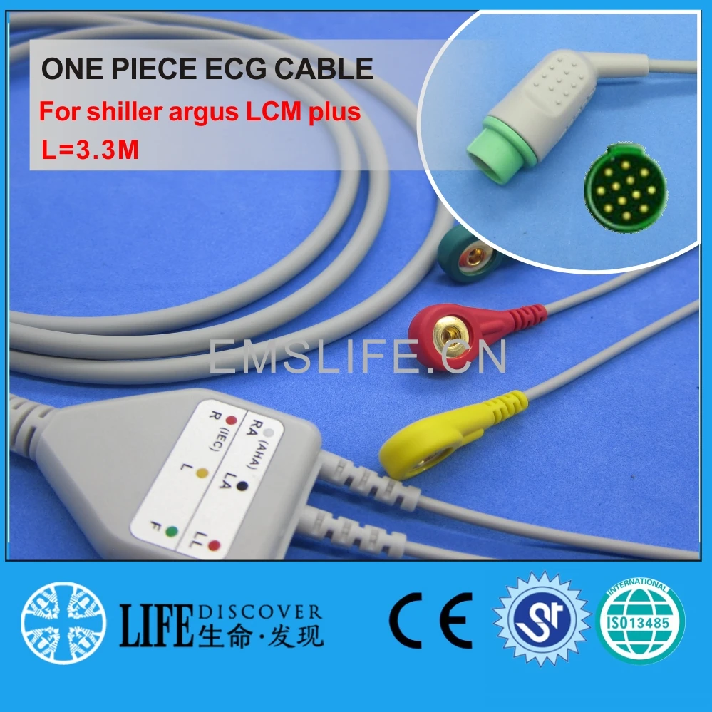 

one piece ECG cable with 3 snap lead wires For schier argus LCM plus patient monitor