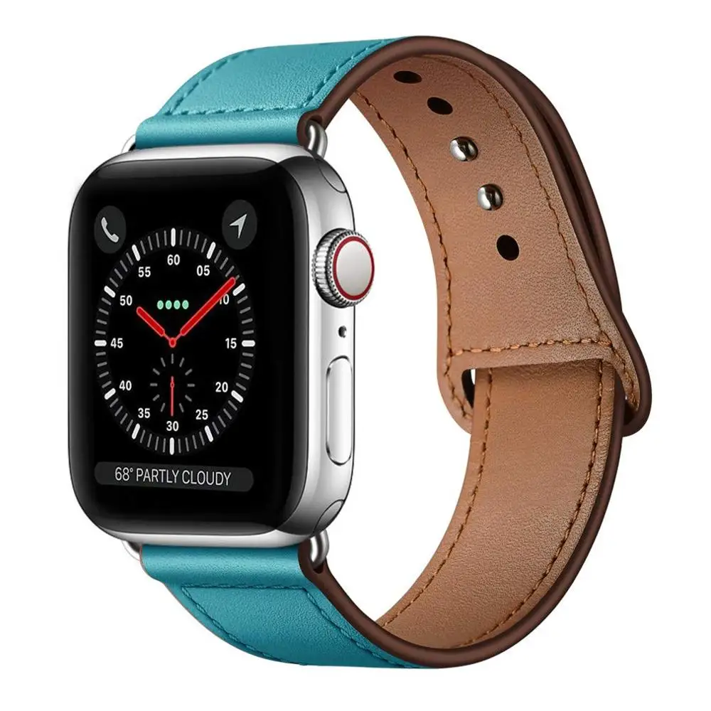 Blue Кожаный ремешок для наручных часов Apple Watch 38 мм 40 мм 42-44 мм, Apple Watch сменный Ремешок Браслет для наручных часов iWatch, браслет Series 5/4/3/2/1 - Цвет ремешка: Blue