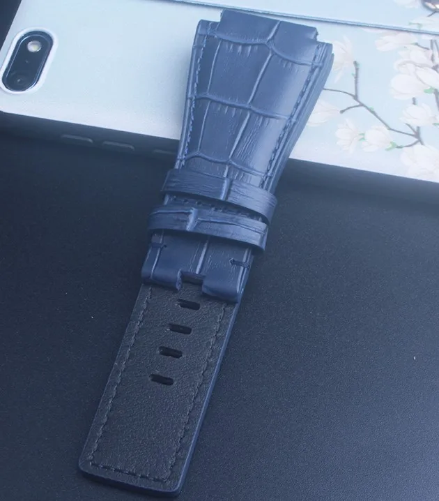 Blue no buckle Черный коричневый синий Аллигатор узор кожаный ремешок для часов Ремешок для Bell& Ross BR-01 и BR-03 черная пряжка - Цвет ремешка: Blue no buckle