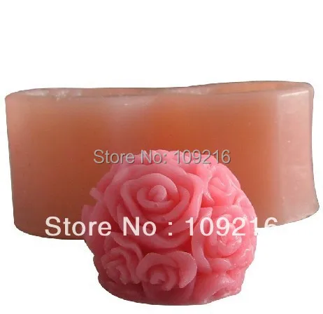 wholesale!!! 3D 2-Holes 4*3.5 CM Rose with Ball Shape(LZ0002)  Silicone Handmade Candle Mold Crafts DIY Mold