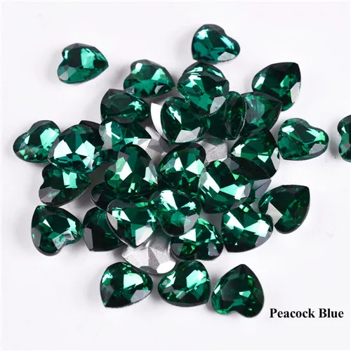 Peacock Blue 10 шт в форме сердечка Валентина стеклянные стразы для дизайна ногтей с блестящим кристаллом для маникюра 3D украшения для ногтей DIY BE011 - Цвет: Peacock Blue