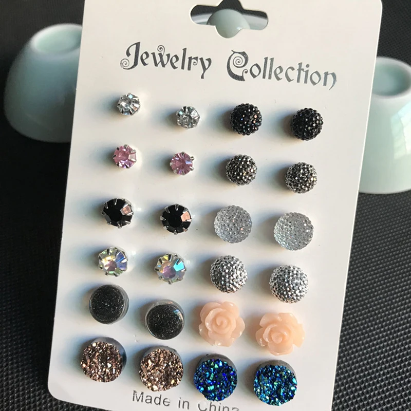 12 пары/компл. женские серьги-гвоздики серьги в простом стиле с разноцветными