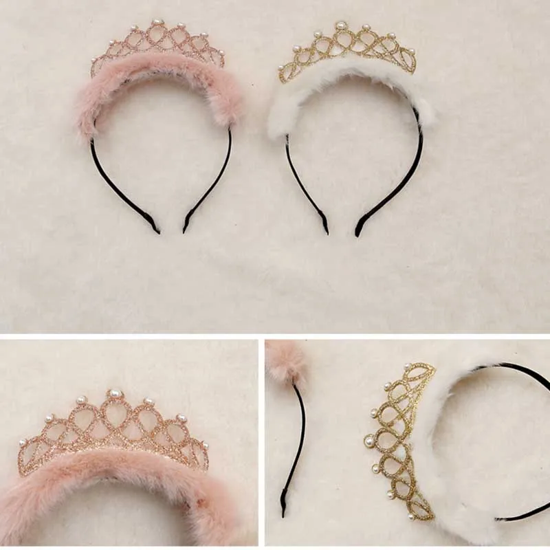 Модная плюшевая диадема с помпоном для девочек Тиары и короны принцессы головной