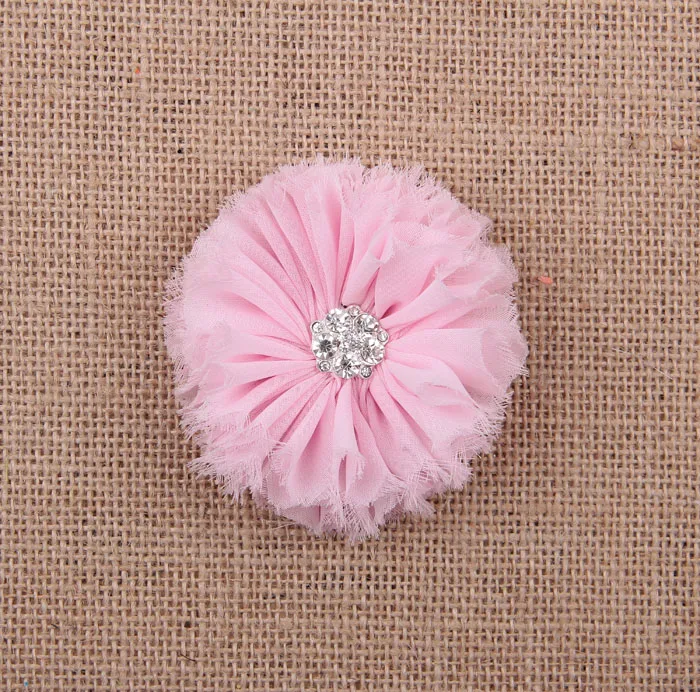 Fashion 7cm 16colors Artificial Frayed Chiffon Flower With Rhinestone Button Fluffy Fabric Flowers For DIY Baby Headbands |