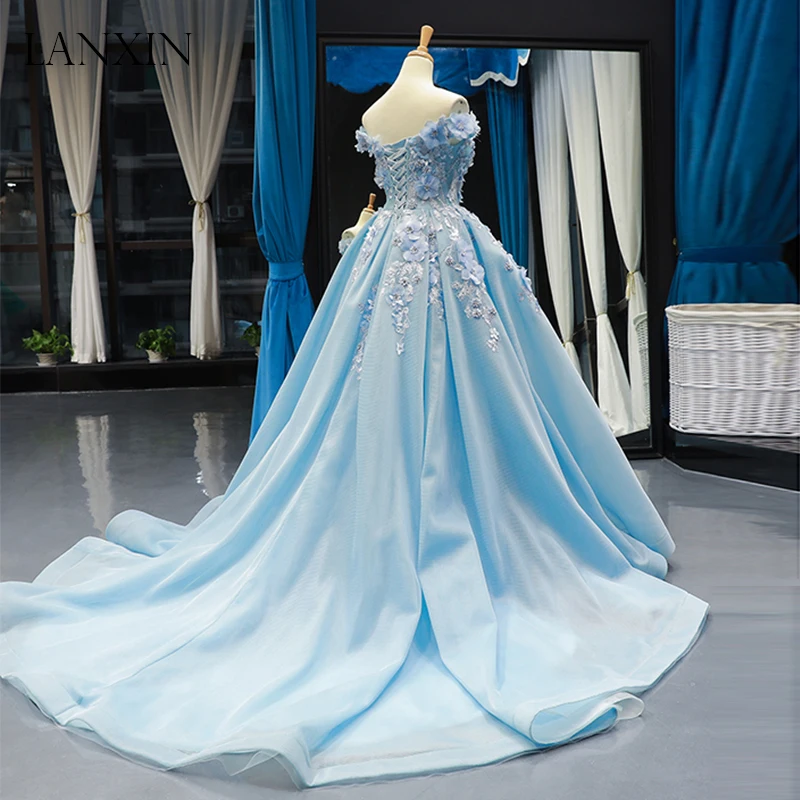 Новое поступление синие вечерние платья Robe de Soiree с открытыми плечами милое 3D