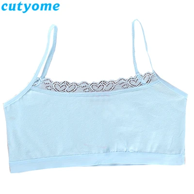 Cutyome, 10 шт./партия, бюстгальтер и трусы для девочек-подростков, хлопковые кружевные бюстгальтеры для молодых студентов, тренировочные бюстгальтеры, одежда для подростков - Цвет: Blue Girls Bra