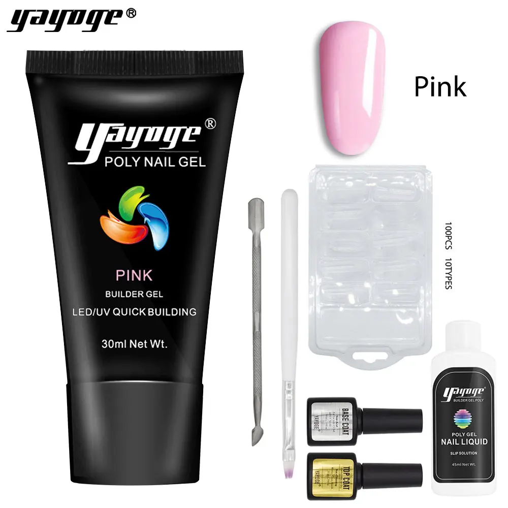 P26-S3-pink Yayoge Горячая Распродажа, полигелевый набор для ногтей с лампой, 7 цветов, Гель-лак, быстрое строительство, склад США,, полигелевый набор для наращивания ногтей - Цвет: P26-S3-pink