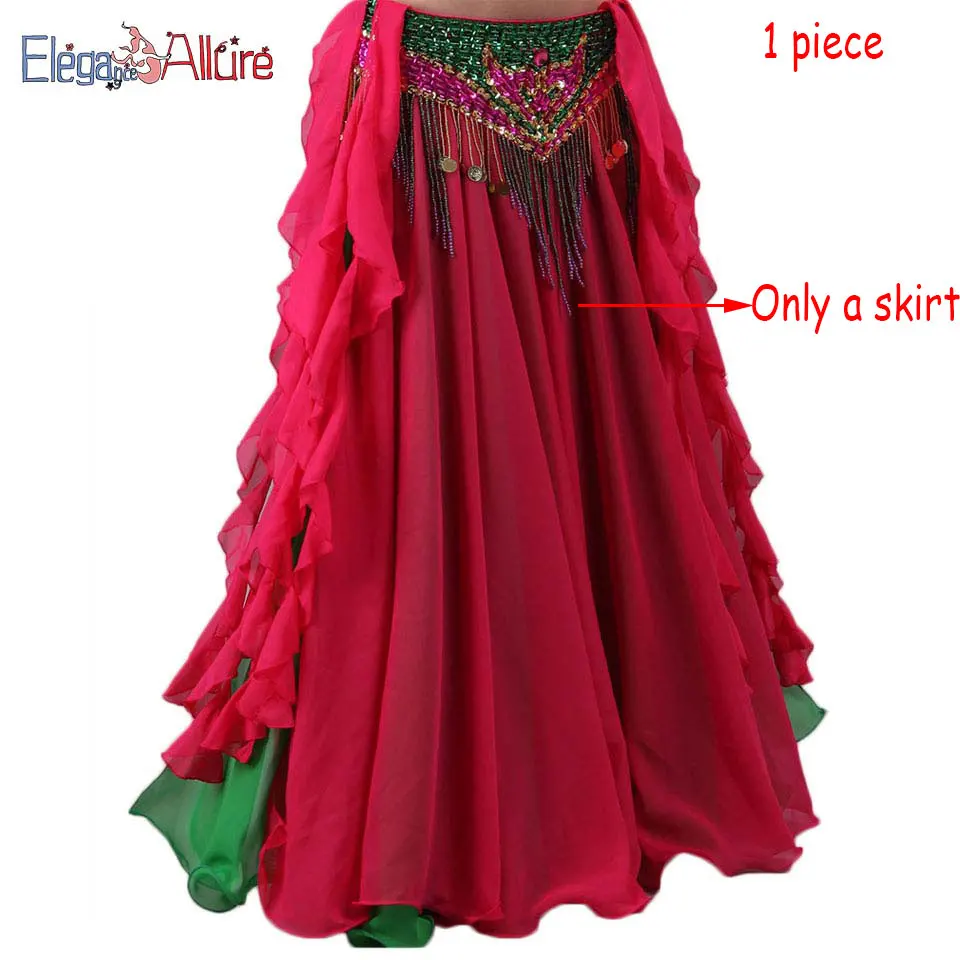 Hot pink skirt E& A, 5 шт., набор для танца живота, модный костюм для танца живота, женский бюстгальтер, пояс, юбка, наборы, длинное платье, ожерелье, браслет, одежда для выступлений - Цвет: Hot pink skirt