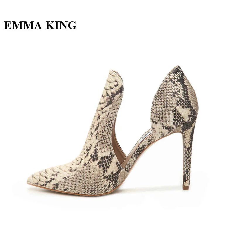 

New Spring Autumn Ladies Snake Print Pumps Pointed Toe Cut Shallow High Heels Pumps Pointed Toe Party Dress Charming Shoes Women
