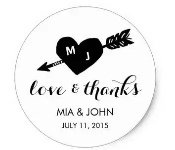 

1.5inch Heart & Arrow Black & White Monogram Thank You Classic Round Sticker