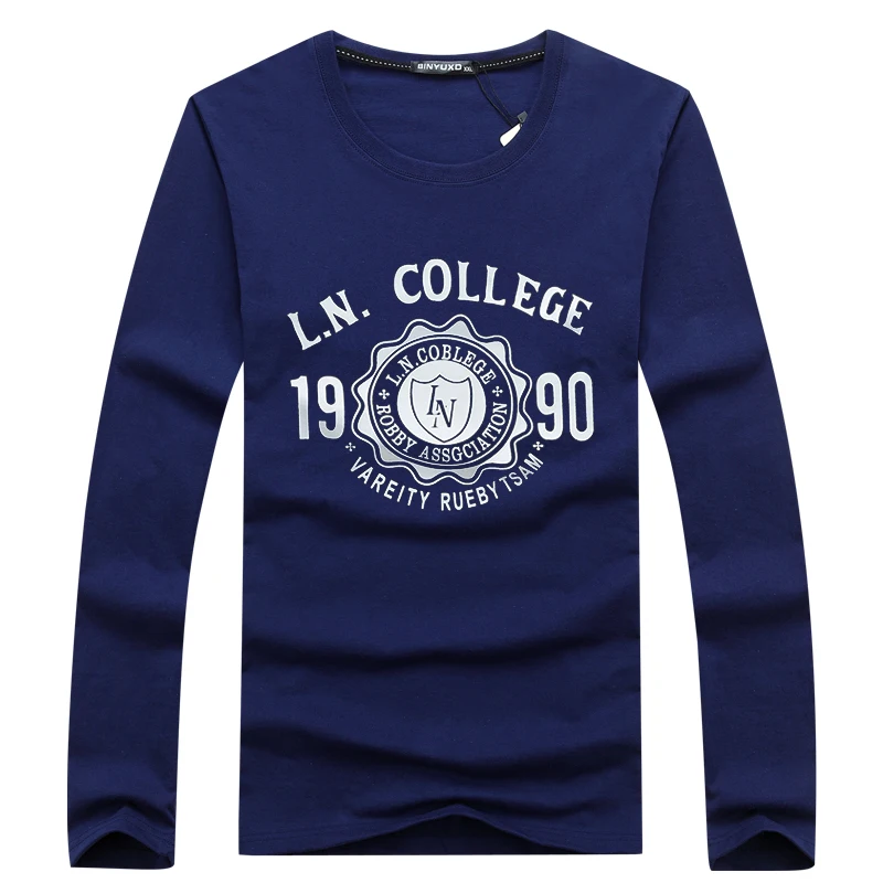 Футболка BINYUXD мужская с длинным рукавом модная тенниска из хлопка премиум-класса