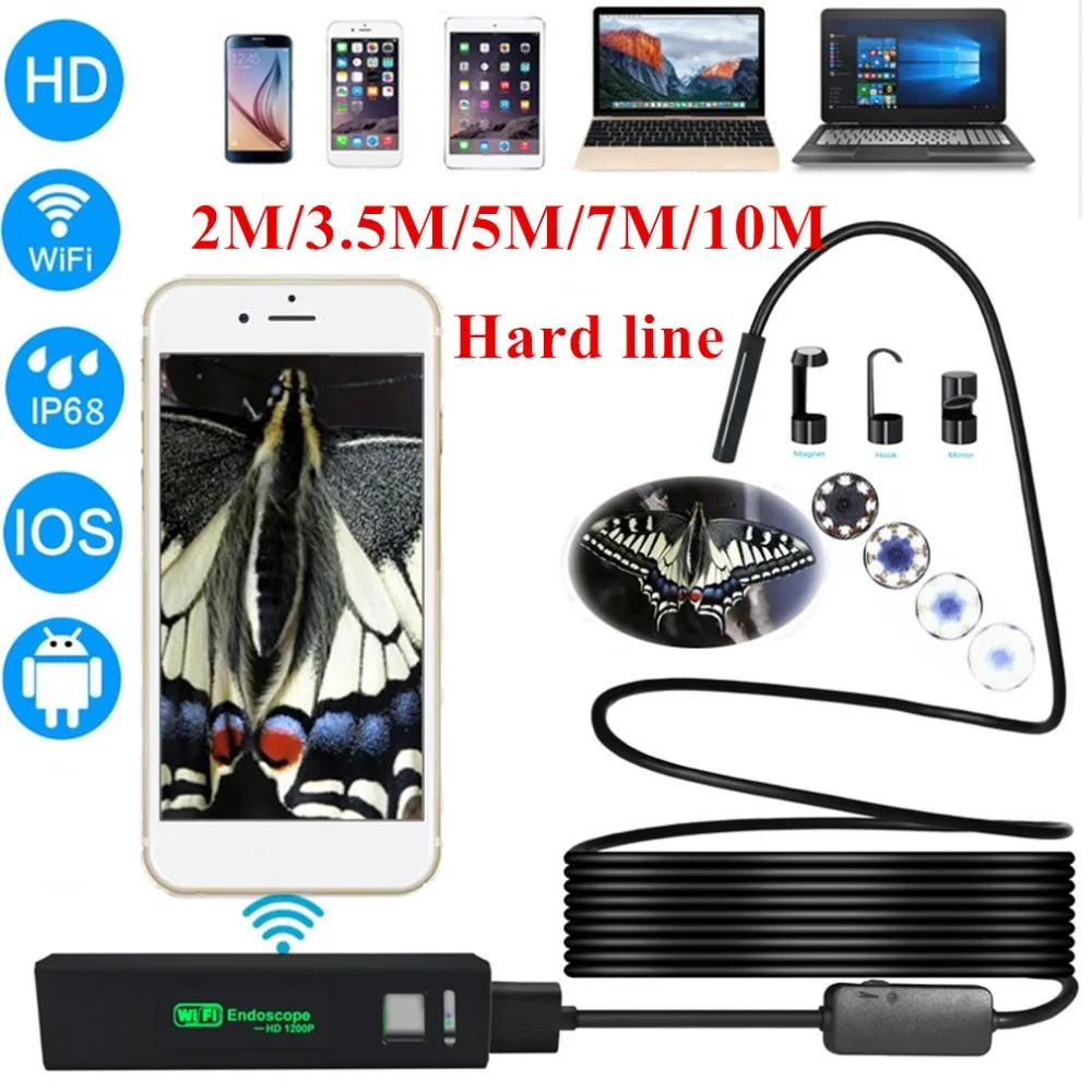 HD 1200P беспроводной WiFi эндоскоп Мини водонепроницаемая полужесткая Инспекционная камера 8 мм объектив 8LED бороскоп для IOS и Android PC Горячая Распродажа