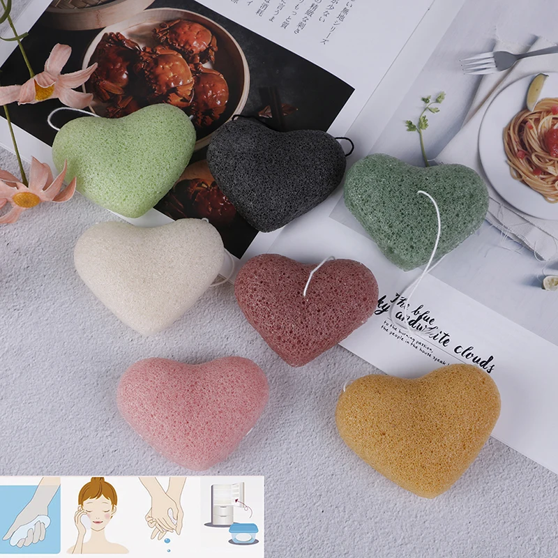 1 шт. в форме сердца Отшелушивающий очищающий спонж коньяк натуральный Конняку