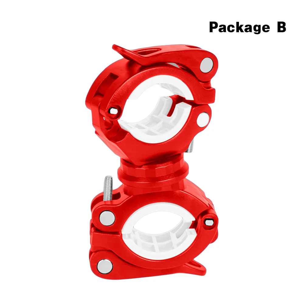 Package B Велосипедный светильник, вращающийся на 360 °, кронштейн, зажим, фонарь, зажим, вспышка, светильник, зажим, двусторонний, с нескользящей резиновой прокладкой, запчасти для велосипеда - Цвет: Package B