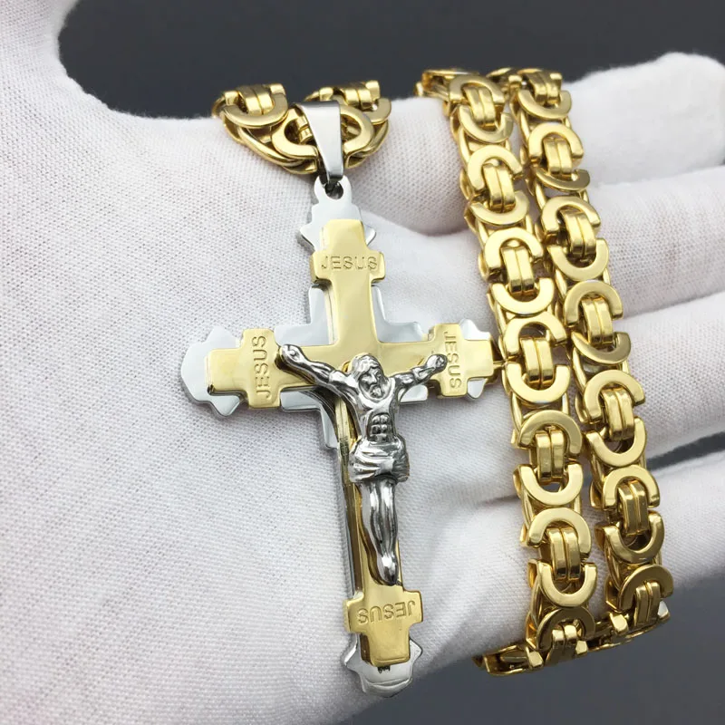 Подвеска с крестом Иисуса для мужчин византийская цепочка золотого цвета крест