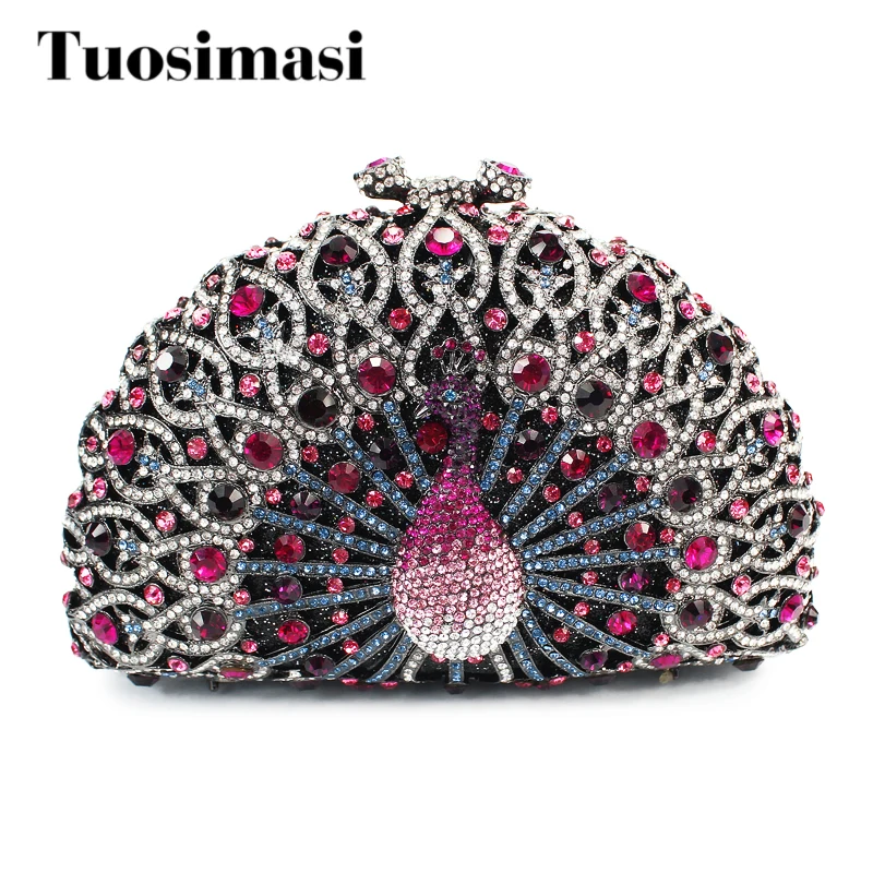 Новинка хит продаж цветные сумки-клатчи с павлином кошелек со стразами женские