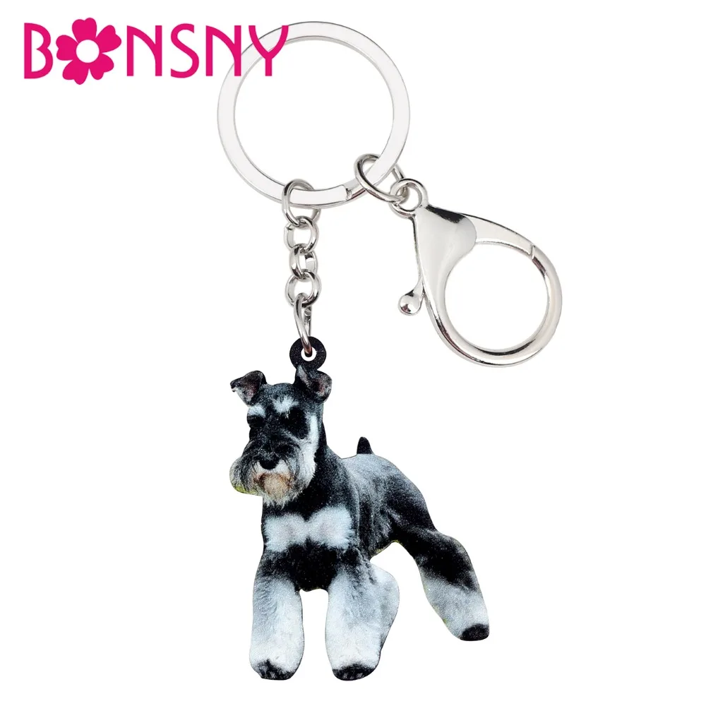 Bonsny акриловый мультяшный шнаузер собака брелок держатель кольца животные