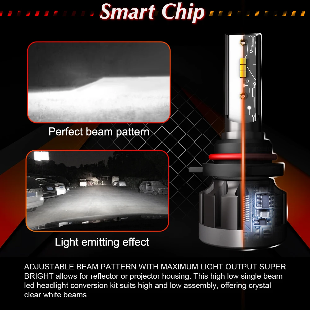 Roadsun 6000K H4 светодиодный H7 лампы H1 HB4 H11 H9 H8 HB3 со светодиодными кристаллами для
