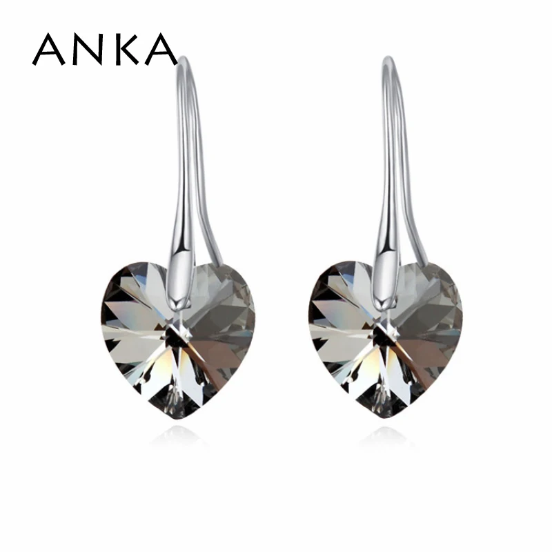 Висячие серьги подвески серебряного цвета с кристаллами в форме сердца для